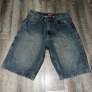 Vintage‎ Machine Jeans 34 Blue Wide Leg Baggy Denim Shorts